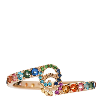 Gucci 18K Yellow Gold Mixed Gemstone Running GG Ring 54 6.75 1 of 5
