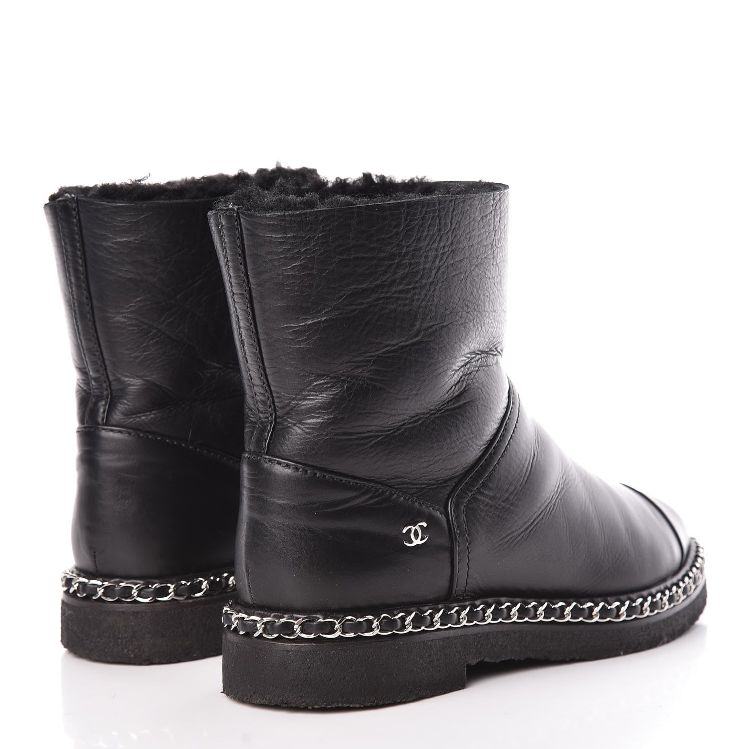 Chanel Calfskin Shearling Quilted Short Boots 37 Black 4 of 8
