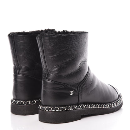 Chanel Calfskin Shearling Quilted Short Boots 37 Black 4 of 8