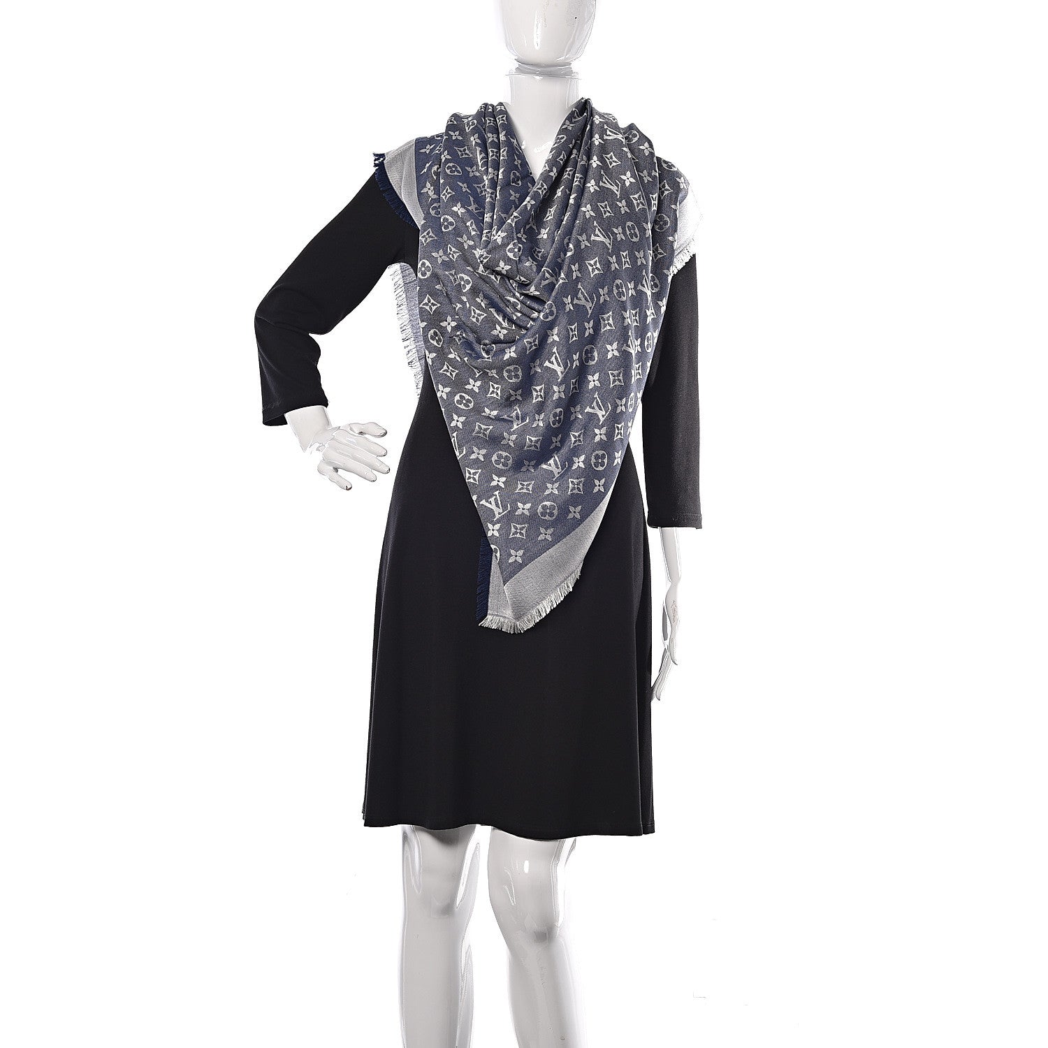 Louis Vuitton Wool Silk Monogram Denim Shawl Blue 2 of 4
