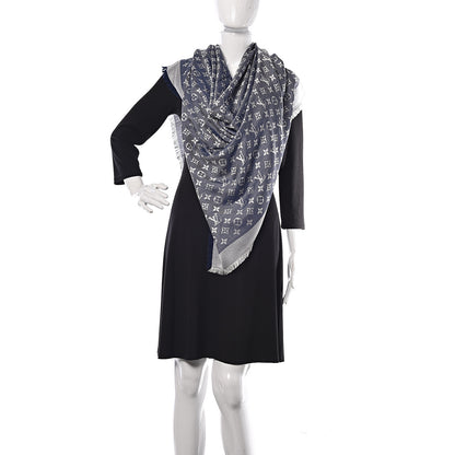 Louis Vuitton Wool Silk Monogram Denim Shawl Blue 2 of 4