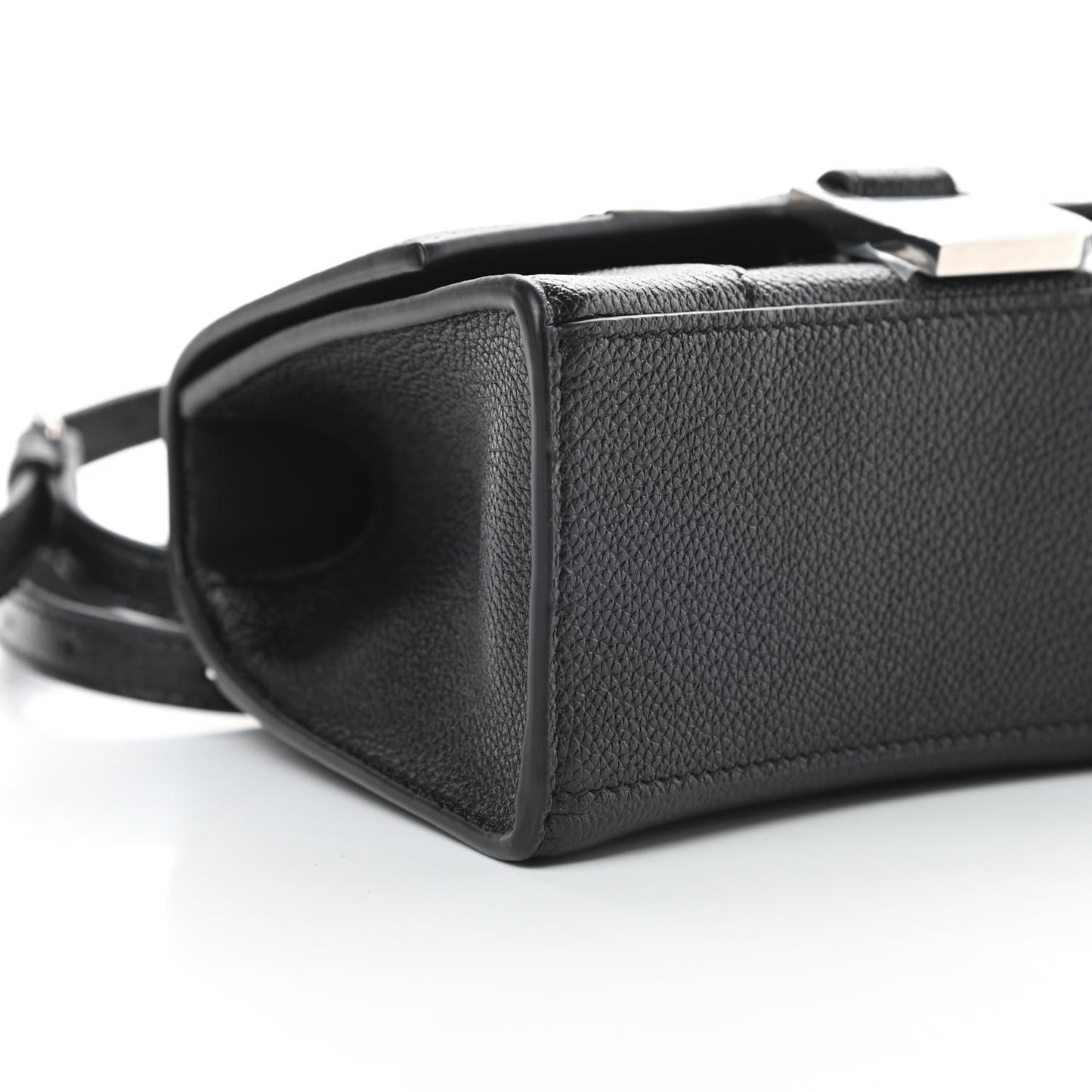 Grained Calfskin Hourglass Top Handle Bag XS Black