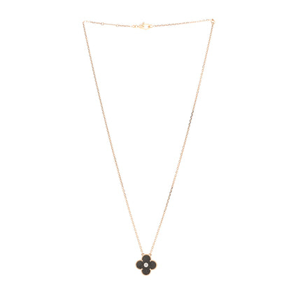 Van Cleef & Arpels 18K Rose Gold Diamond Silver Obsidian Vintage Alhambra Pendant Necklace 3 of 6