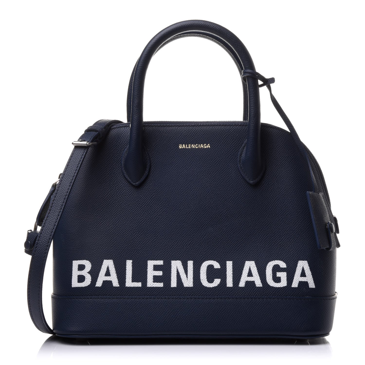Balenciaga Signature Grained Calfskin Logo S Ville Top Handle Bag Bleu Canopee White 1 of 12