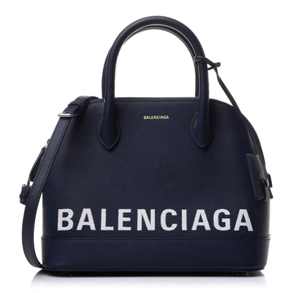 Balenciaga Signature Grained Calfskin Logo S Ville Top Handle Bag Bleu Canopee White 1 of 12