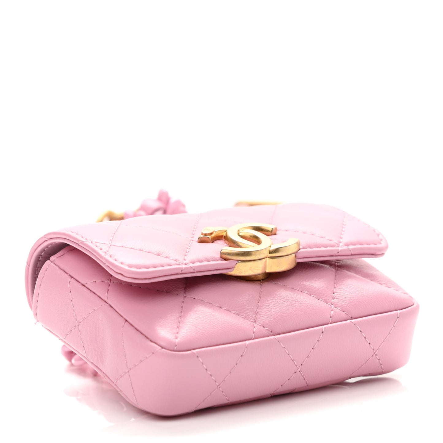 Lambskin Lacquered Metal Quilted Flap Chain Belt Bag Pink