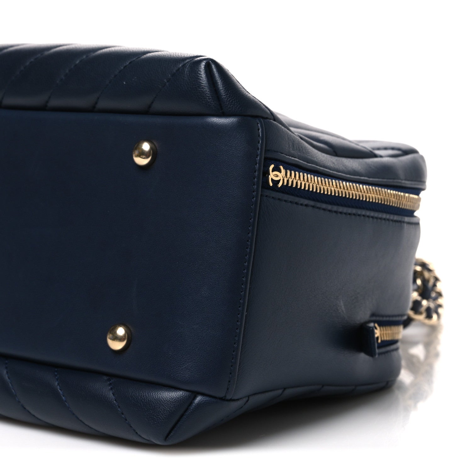 Chanel Lambskin Chevron Quilted Small Trendy CC Bowling Bag Navy Blue 10 of 10