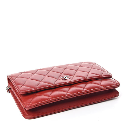 Chanel Lambskin Quilted Wallet On Chain WOC Red 4 of 11