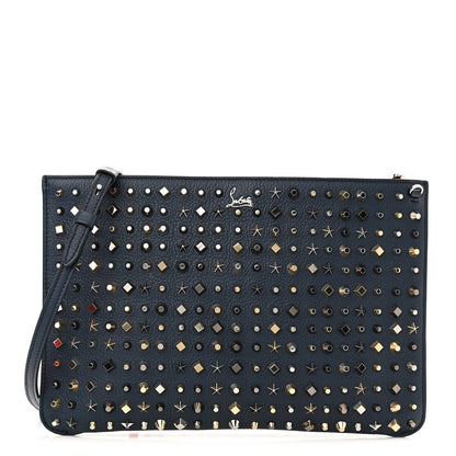 Christian Louboutin Calfskin Star Studded Loubiclutch Crossbody Clutch Navy 1 of 9