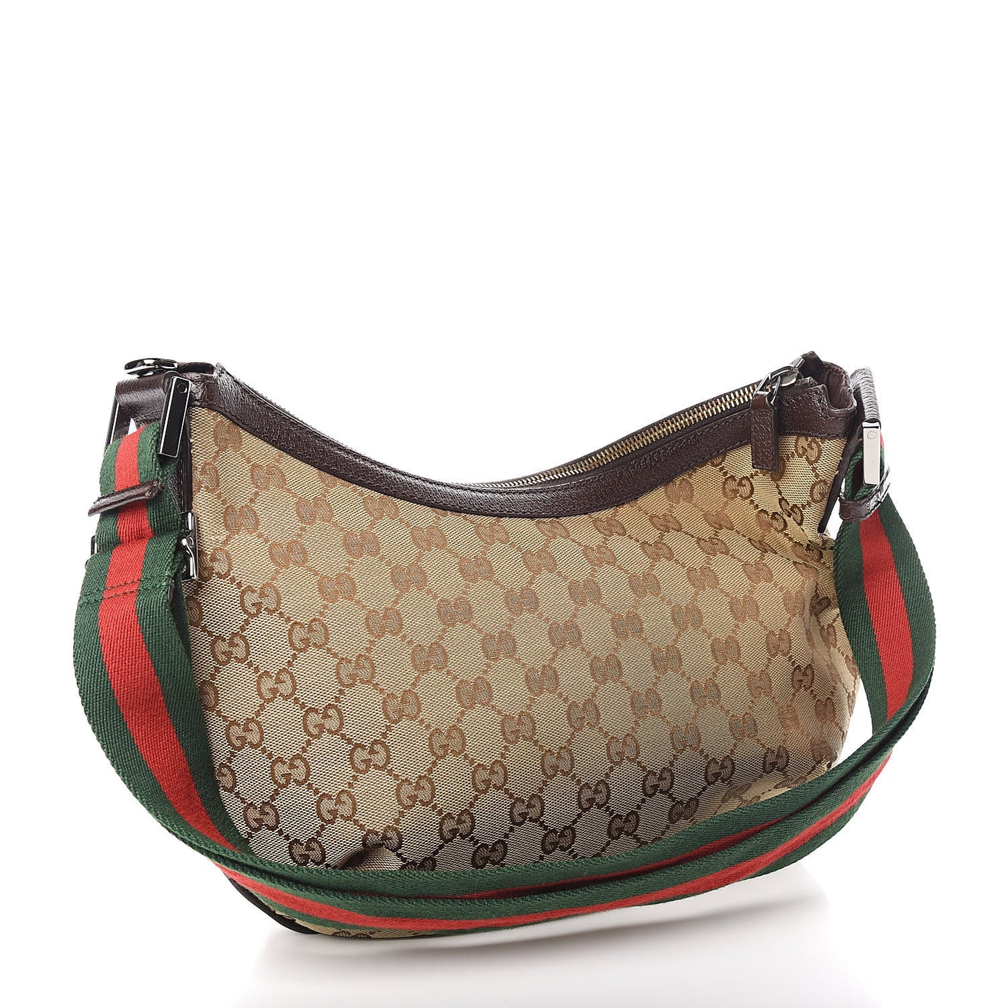Monogram Web Medium Half Moon Hobo Dark Brown