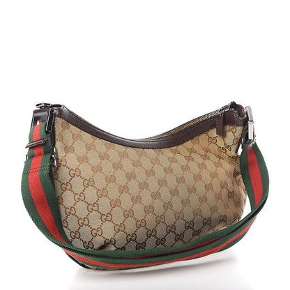 Gucci Monogram Web Medium Half Moon Hobo Dark Brown 3 of 11