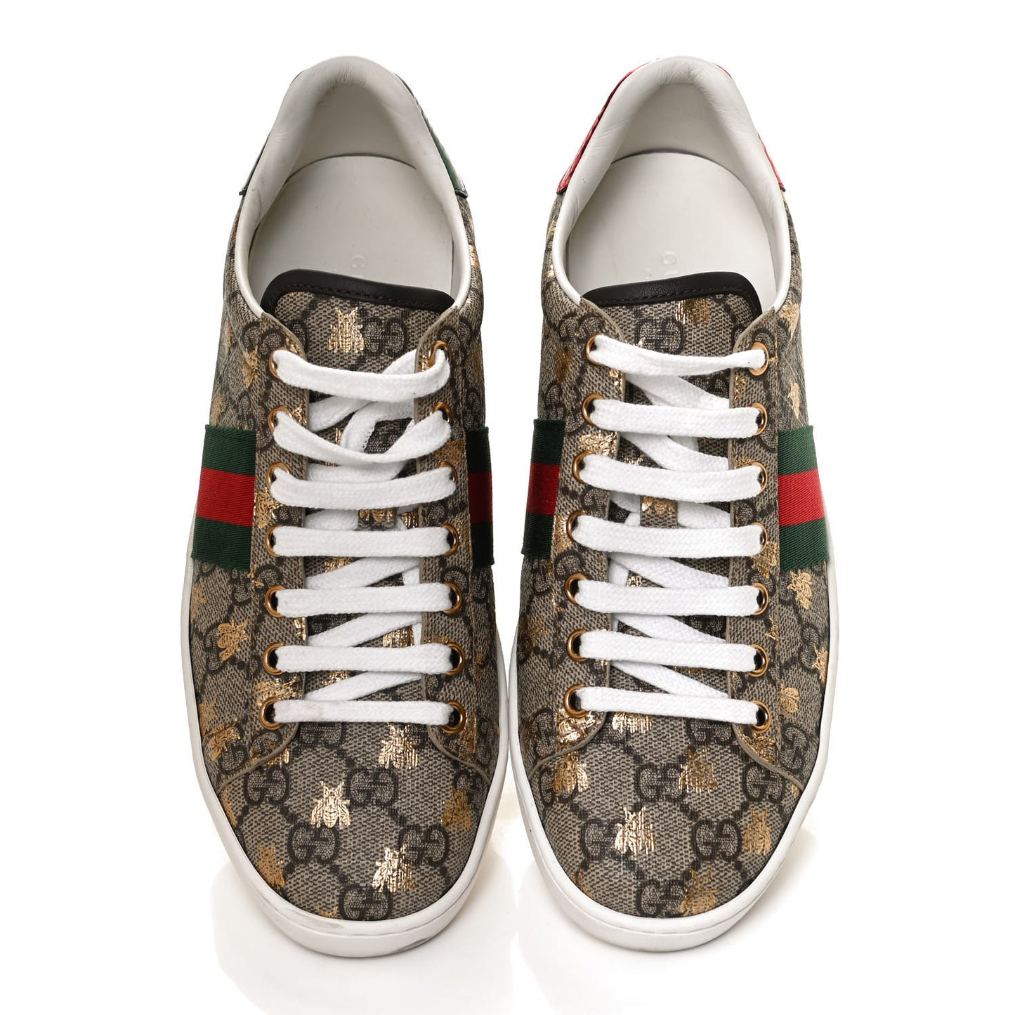 GG Supreme Monogram Bees Ayers Web Womens Ace Sneakers 37.5 Beige Oro Green Red