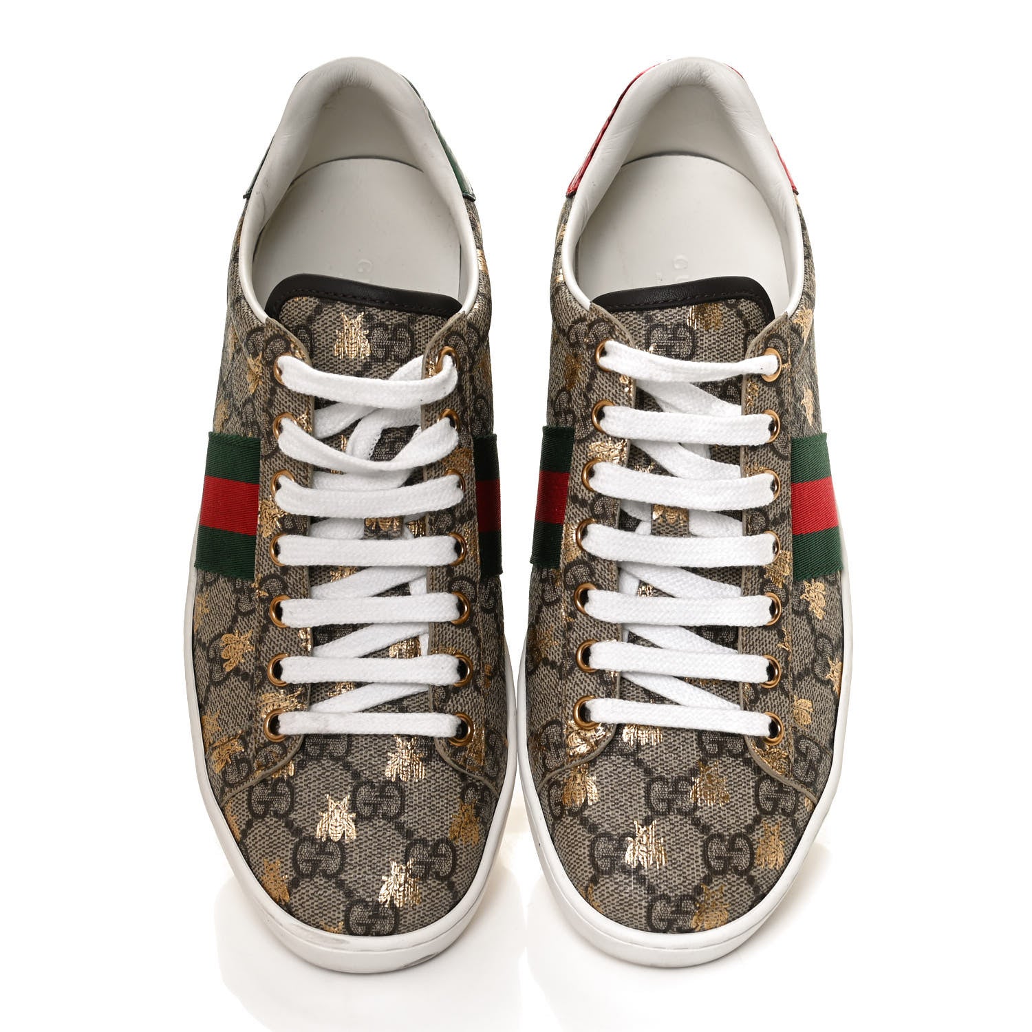 Gucci GG Supreme Monogram Bees Ayers Web Womens Ace Sneakers 37.5 Beige Oro Green Red 5 of 11