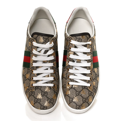 Gucci GG Supreme Monogram Bees Ayers Web Womens Ace Sneakers 37.5 Beige Oro Green Red 5 of 11