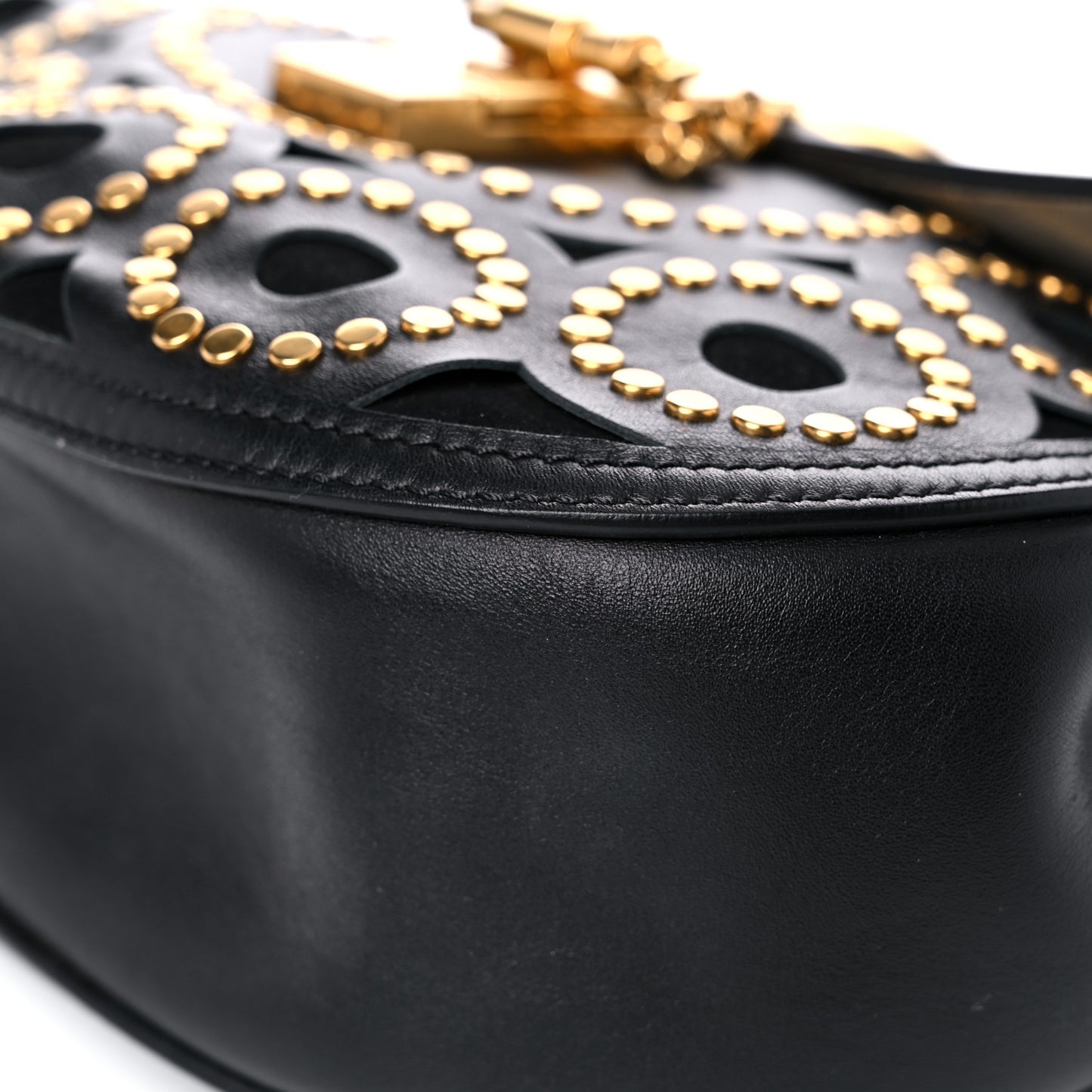 Calfskin Suede Studded Drew Shoulder Bag Black