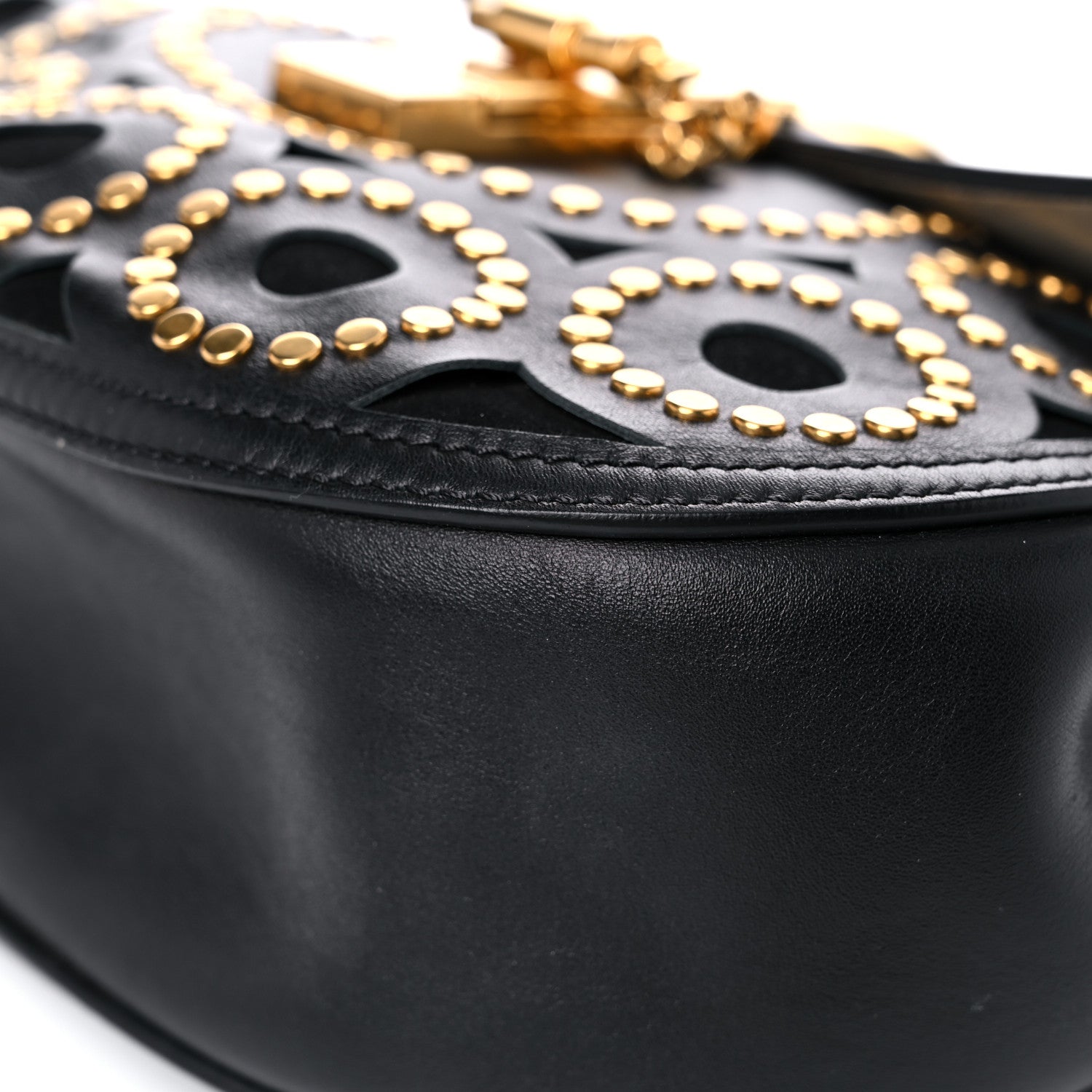 Chloe Calfskin Suede Studded Drew Shoulder Bag Black 8 of 17