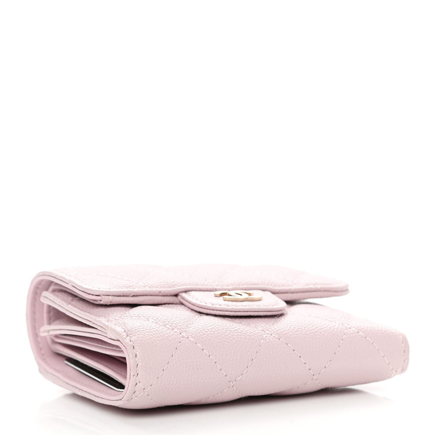 Caviar Quilted Compact Flap Wallet Light Pink