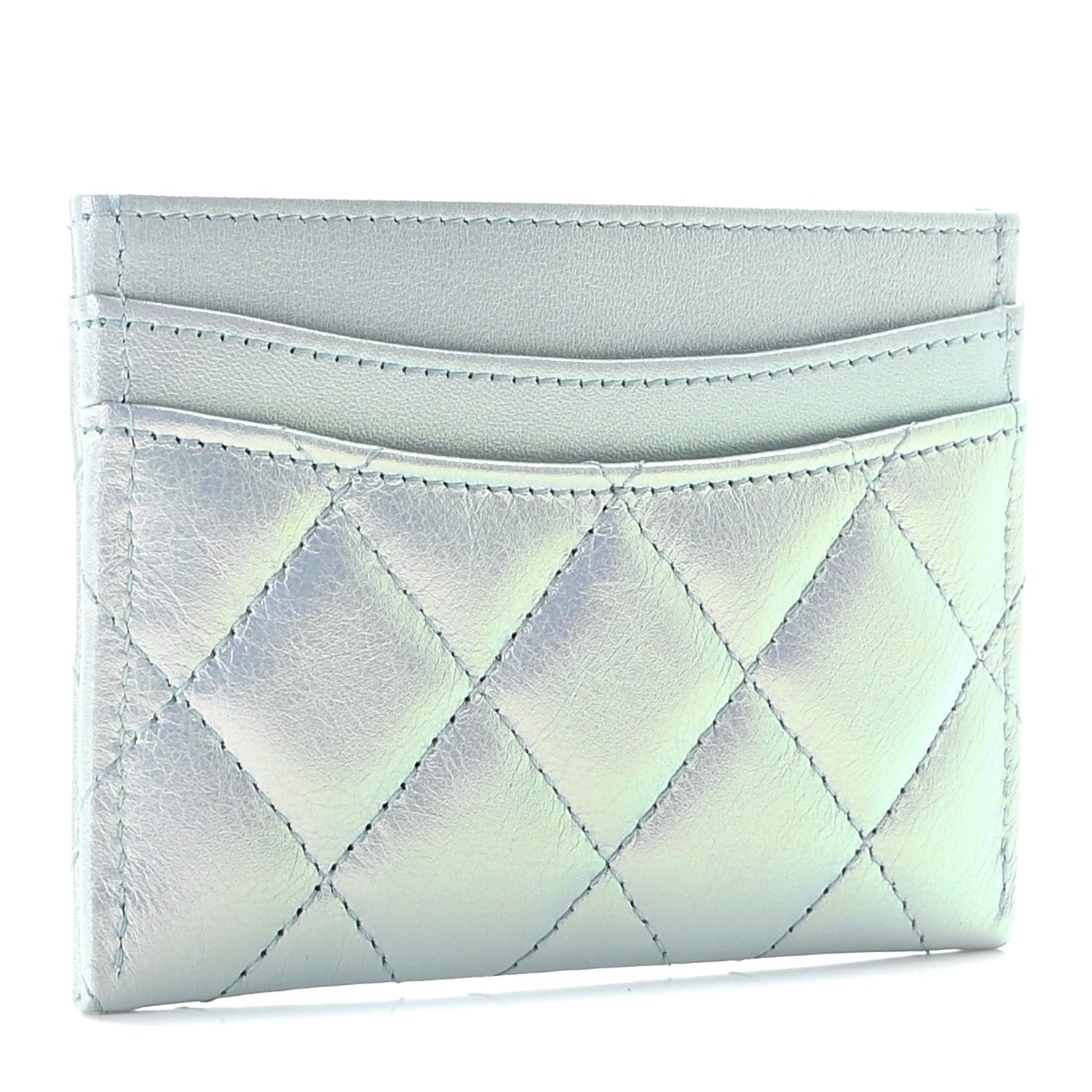 Chanel Iridescent Calfskin Quilted Card Holder Light Blue 2 of 10