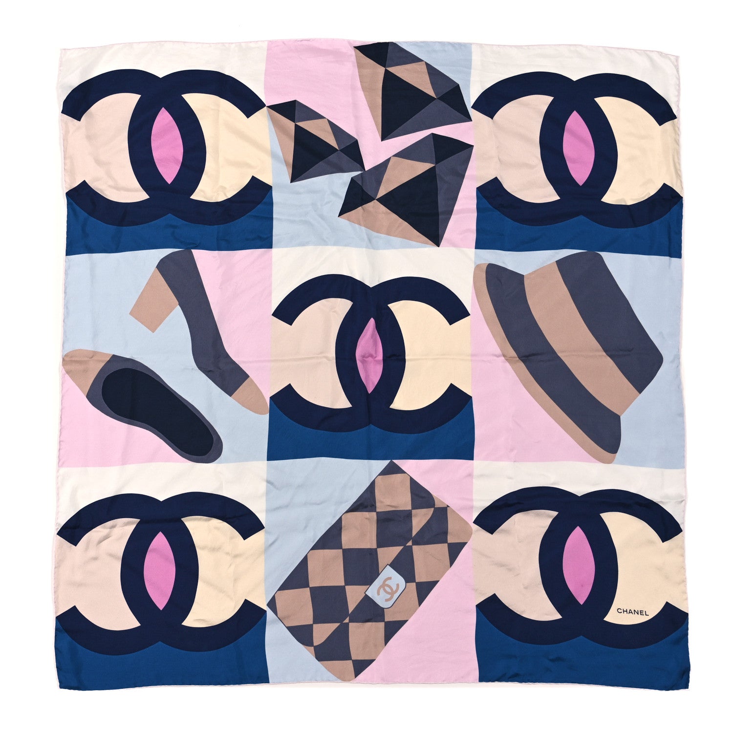 Chanel Silk CC Square Scarf Blue Pink 1 of 3