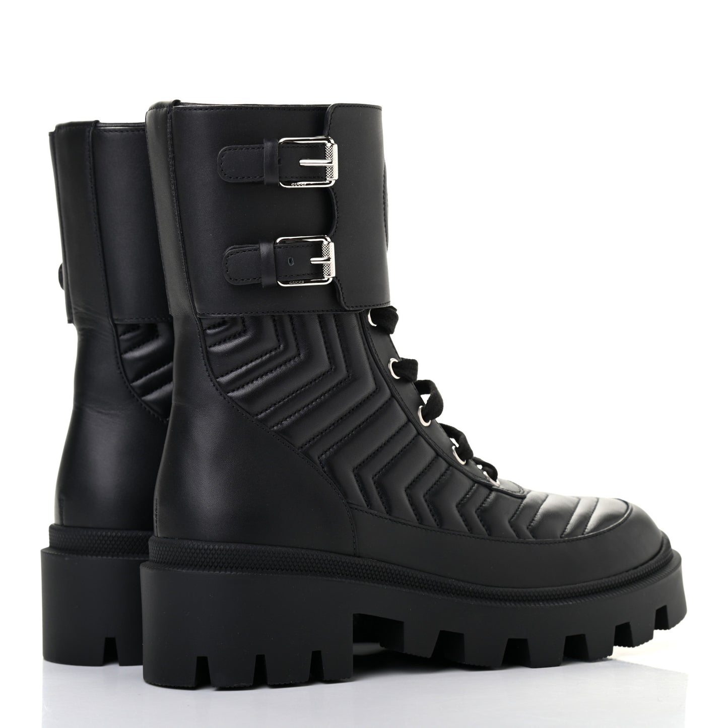 Nappa Frances GG Matelasse Platform Combat Boots 37.5 Black