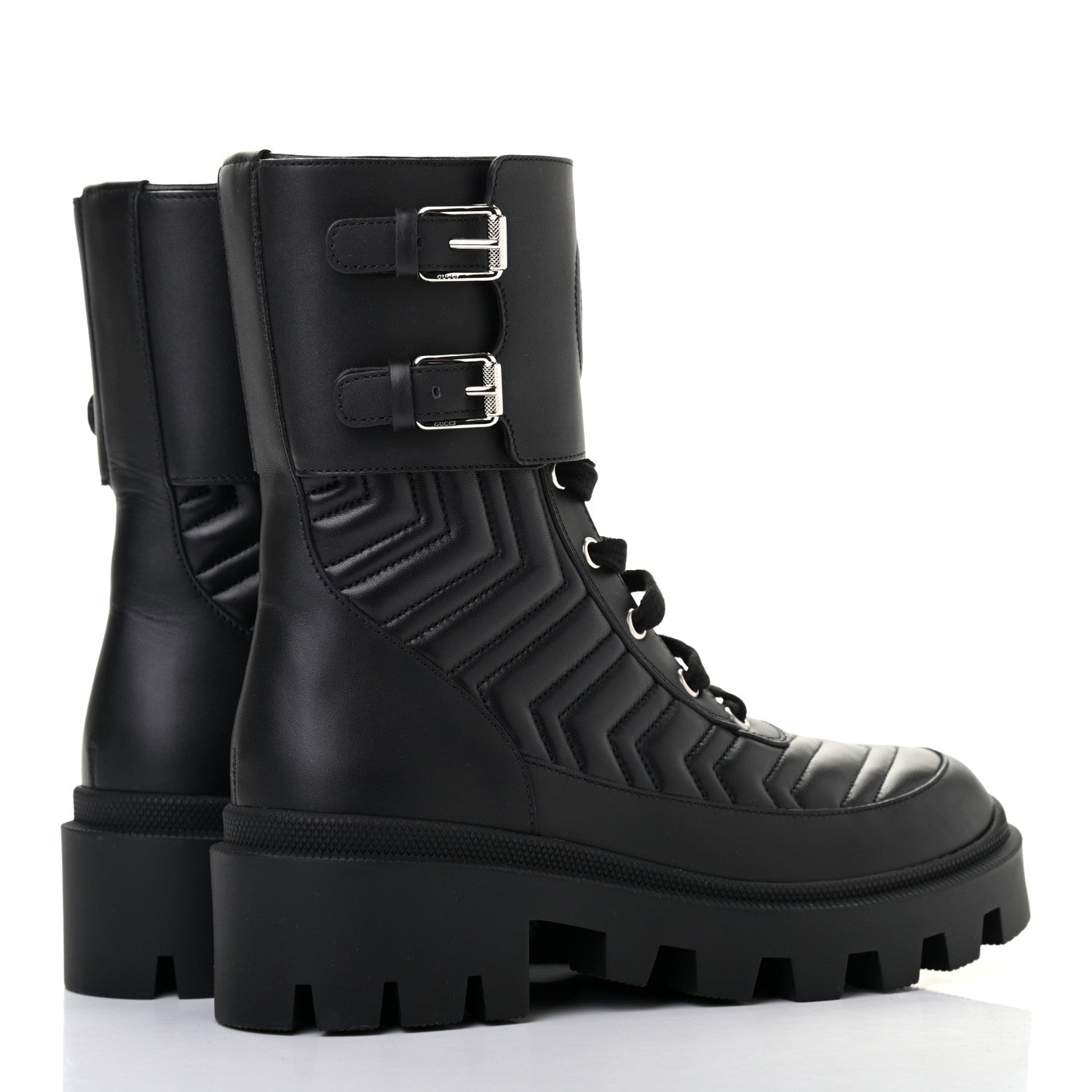 Gucci Nappa Frances GG Matelasse Platform Combat Boots 37.5 Black 4 of 7