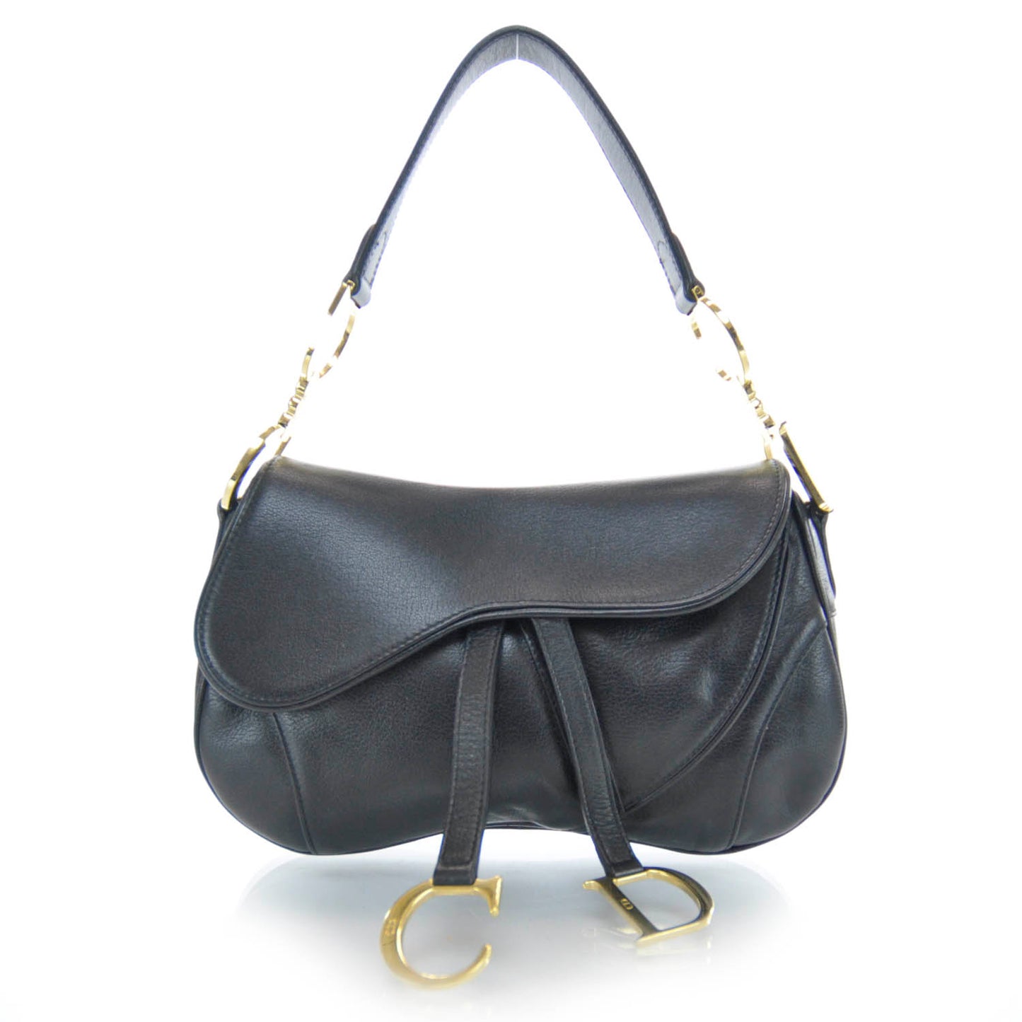 Leather Double Saddle Bag Black
