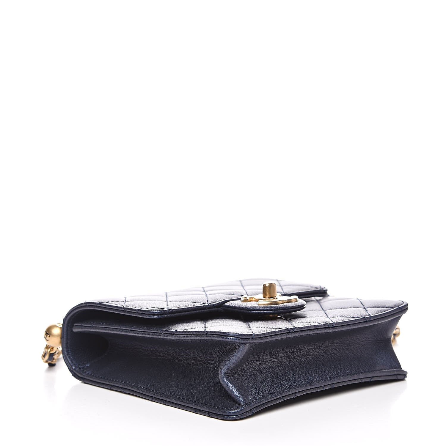 Chanel Iridescent Lambskin Quilted Chic Pearls Flap Navy Blue 4 of 12