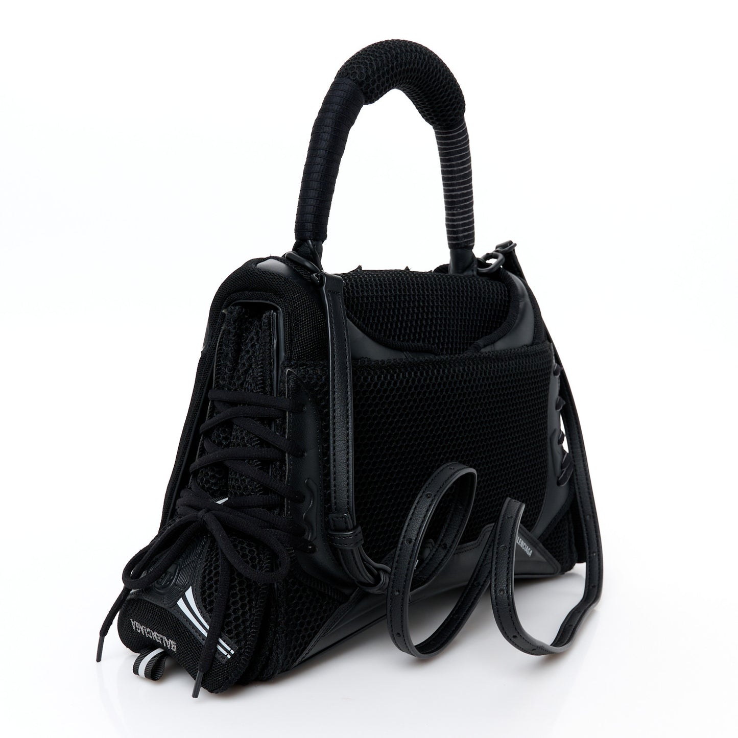 Faux Calfskin Fabric Medium Sneakerhead Top Handle Bag Black