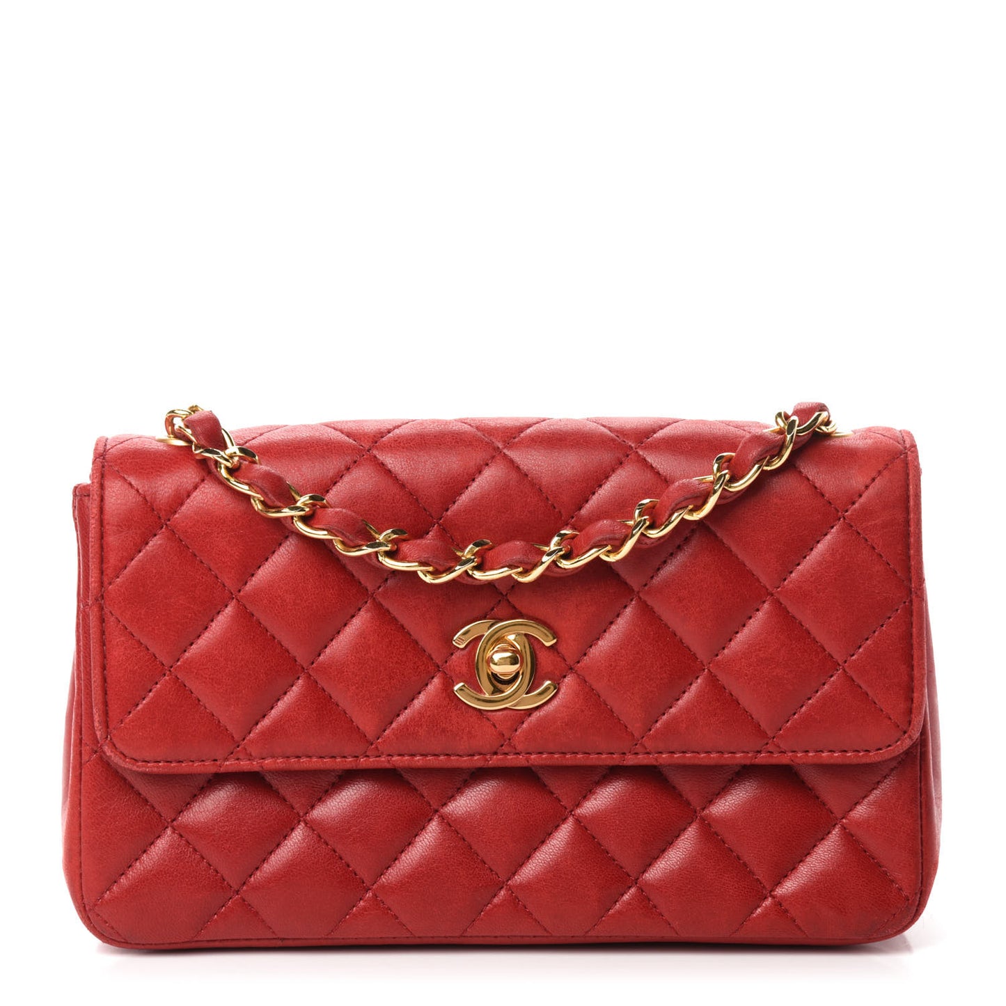 Lambskin Quilted Mini Rectangular Flap Red
