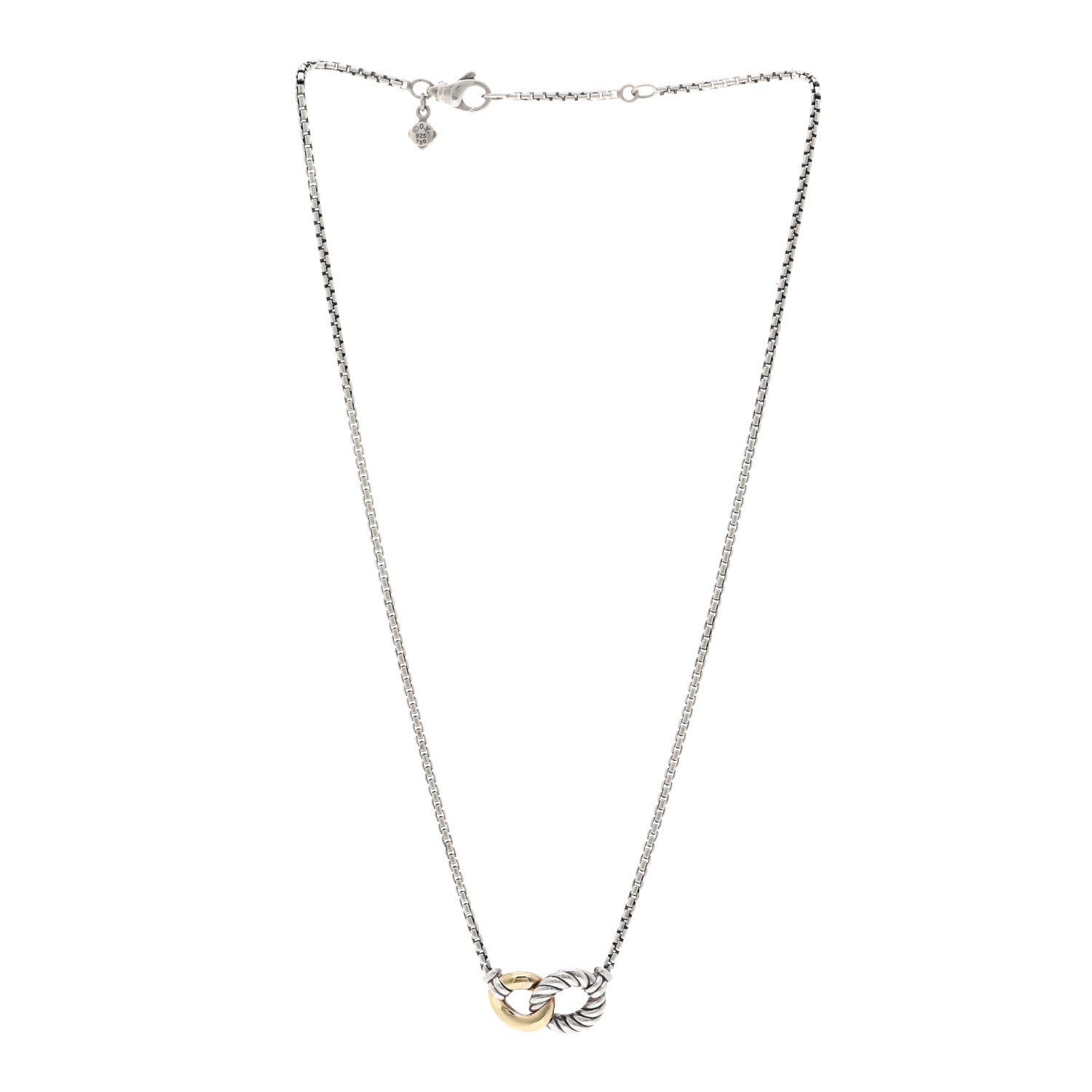 David Yurman Sterling Silver 18K Yellow Gold Belmont Pendant Necklace 3 of 4