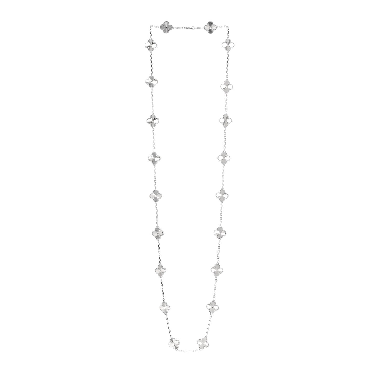 18K White Gold 20 Motifs Guilloche Vintage Alhambra Necklace