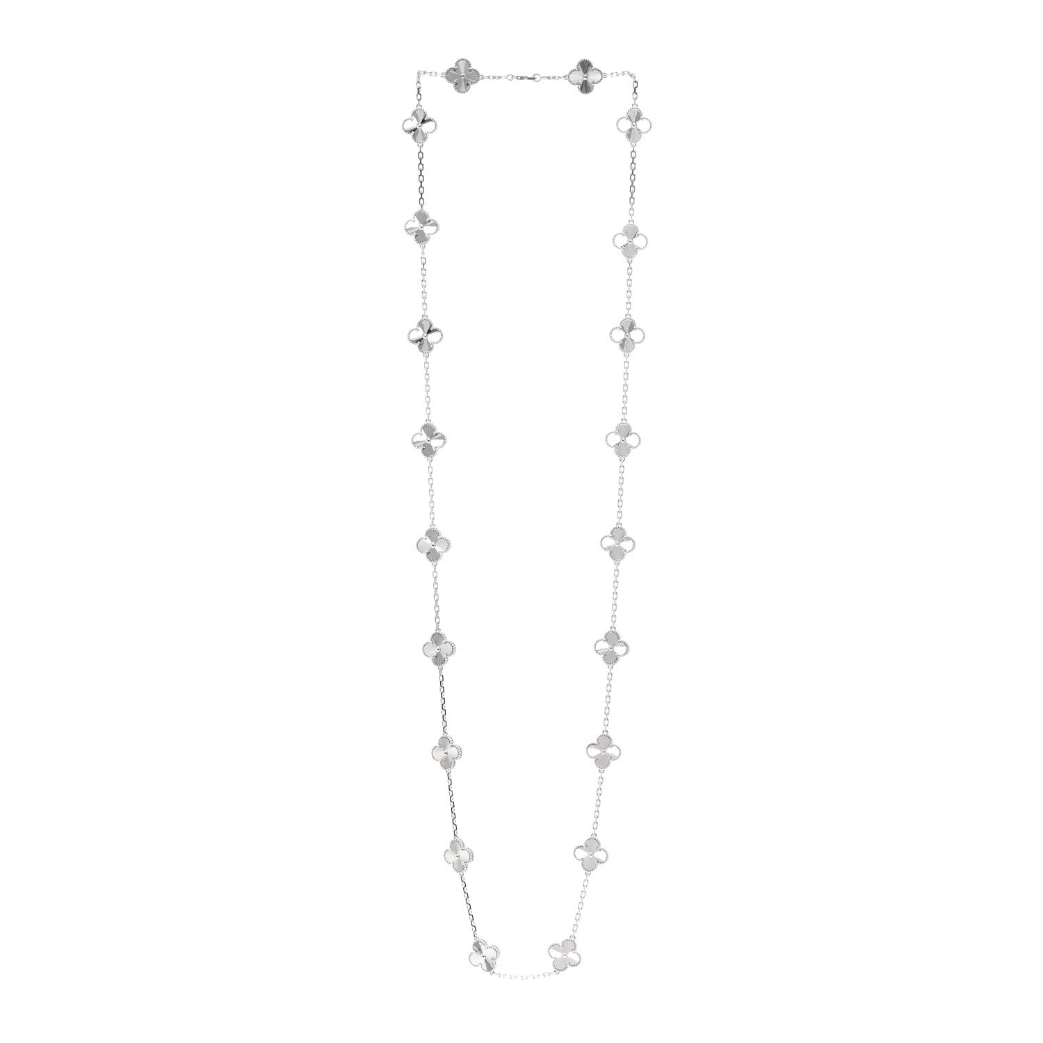 Van Cleef & Arpels 18K White Gold 20 Motifs Guilloche Vintage Alhambra Necklace 3 of 5