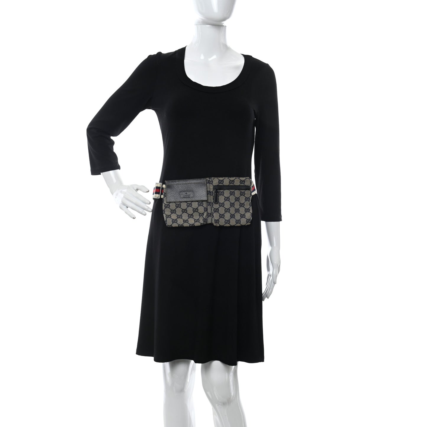 GG Monogram Web Double Pocket Belt Bag Navy