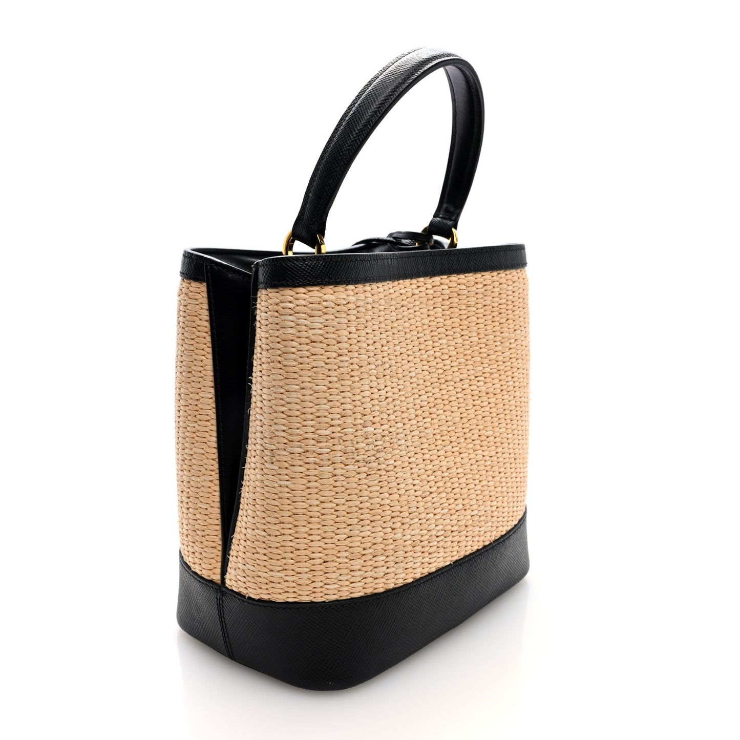 Wicker Saffiano Panier Bucket Bag Naturale Black
