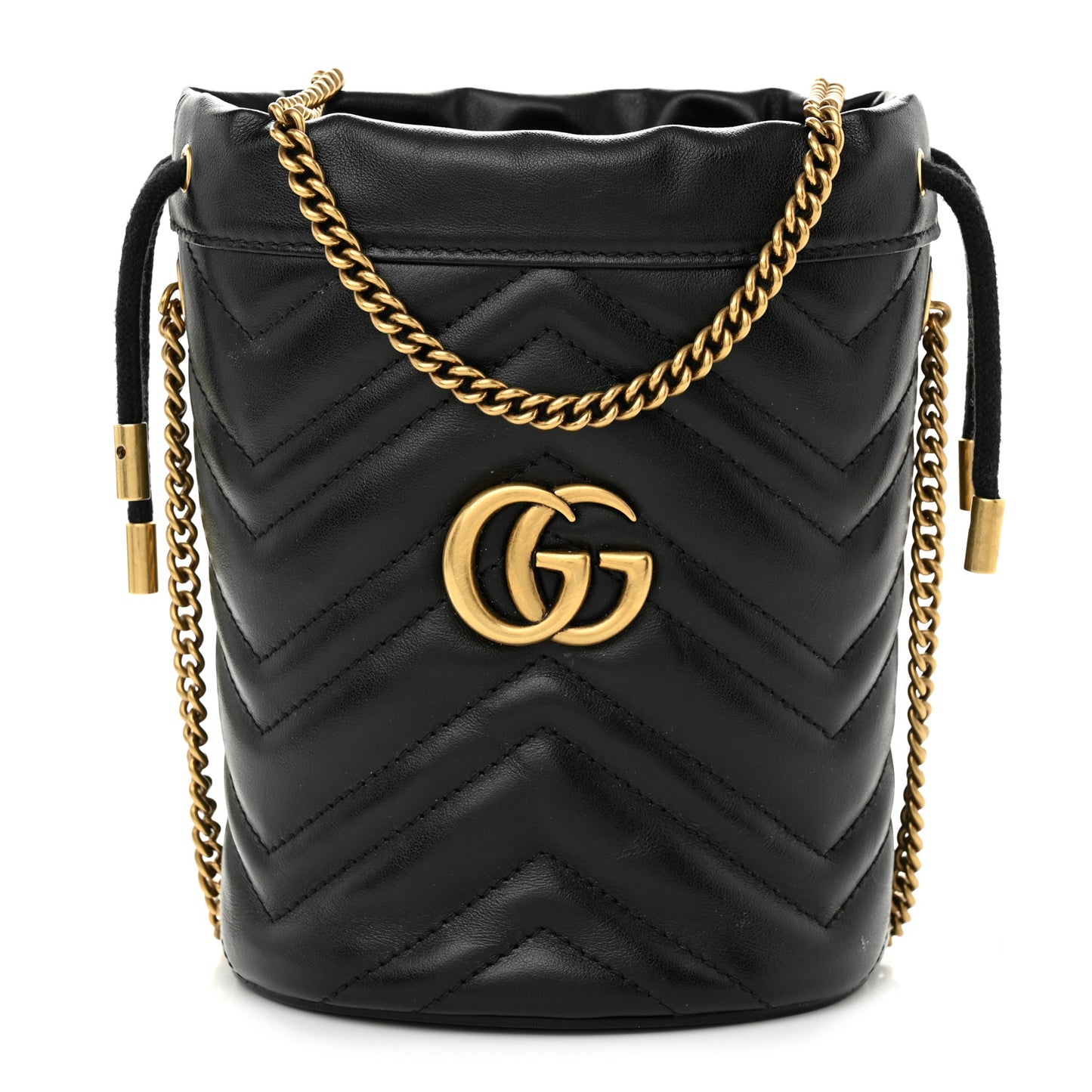 Calfskin Matelasse Mini GG Marmont 2.0 Bucket Bag Black