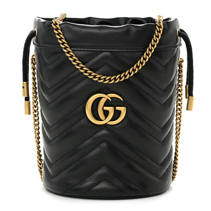 Gucci Calfskin Matelasse Mini GG Marmont 2.0 Bucket Bag Black 1 of 11