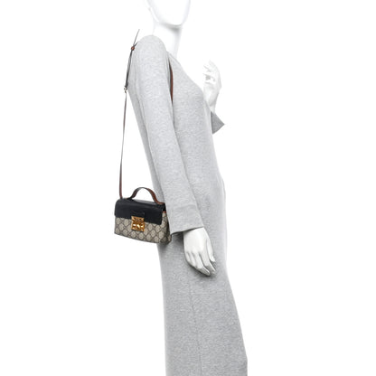 Gucci GG Supreme Monogram Calfskin Mini Padlock Top Handle Shoulder Bag Beige Black Cuir 2 of 12
