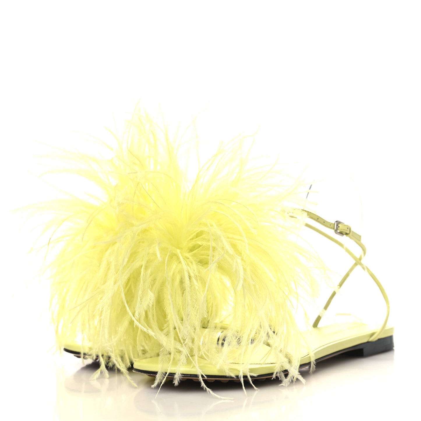 Lambskin Ostrich Feather Dot Sandals 35 Seagrass