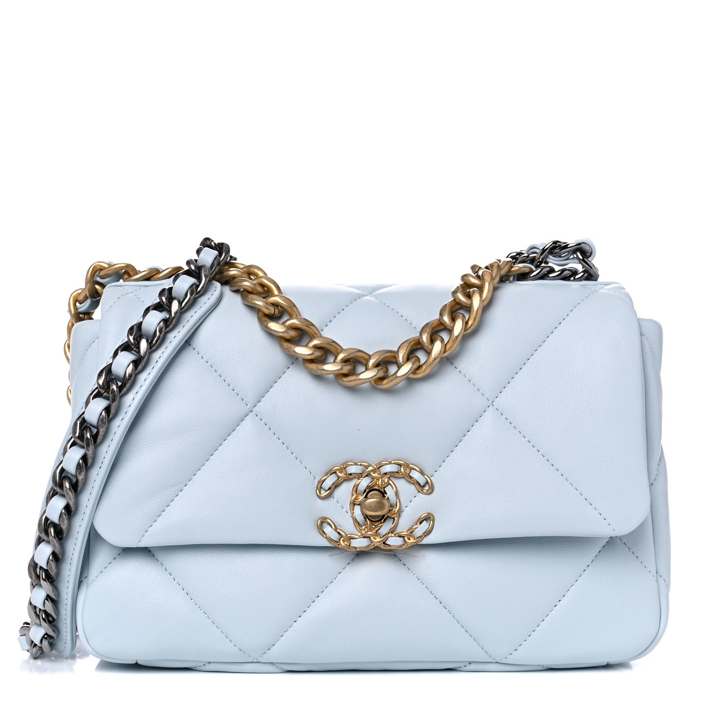Lambskin Quilted Medium Chanel 19 Flap Light Blue