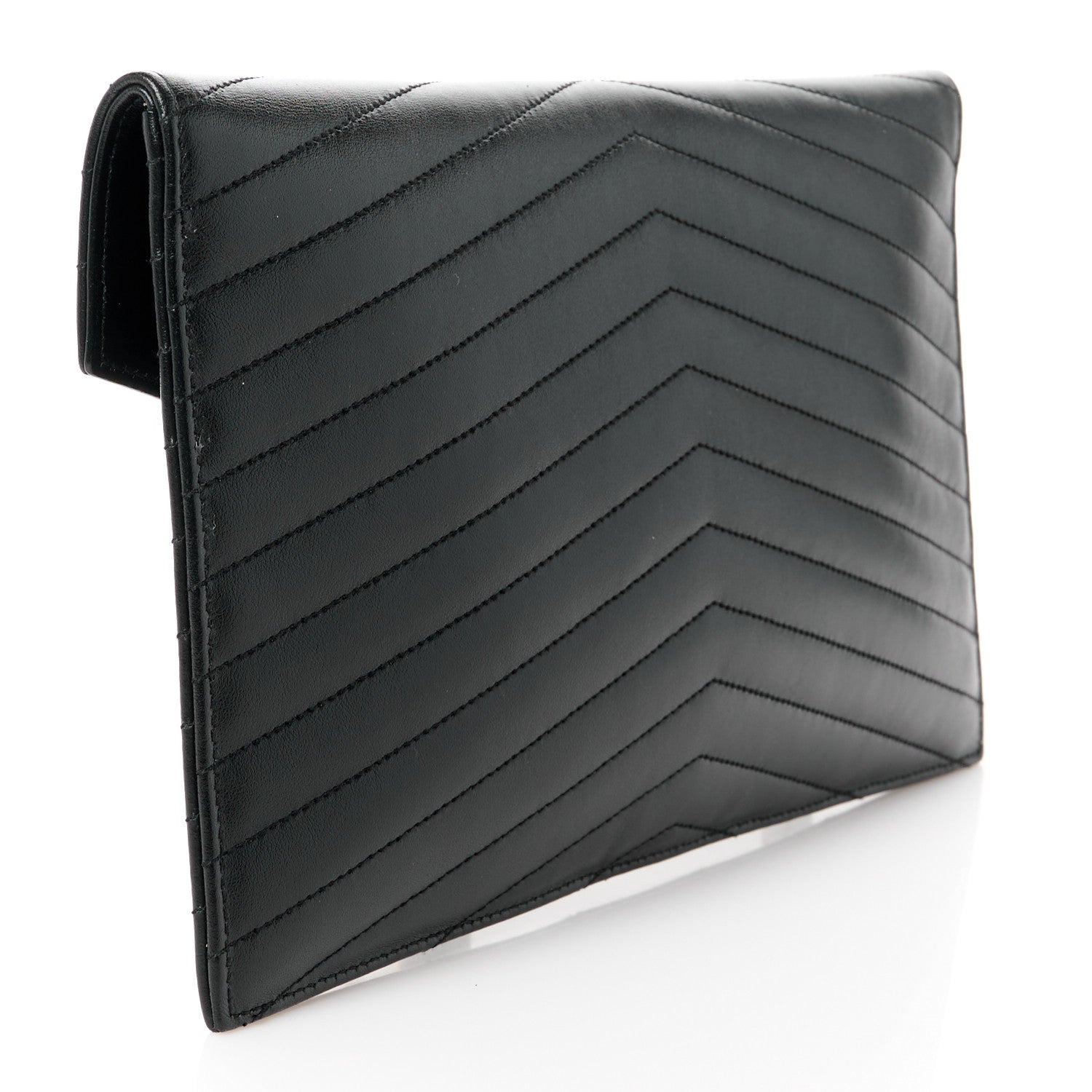Saint Laurent Calfskin Matelasse Chevron Monogram Uptown Clutch Black 3 of 10