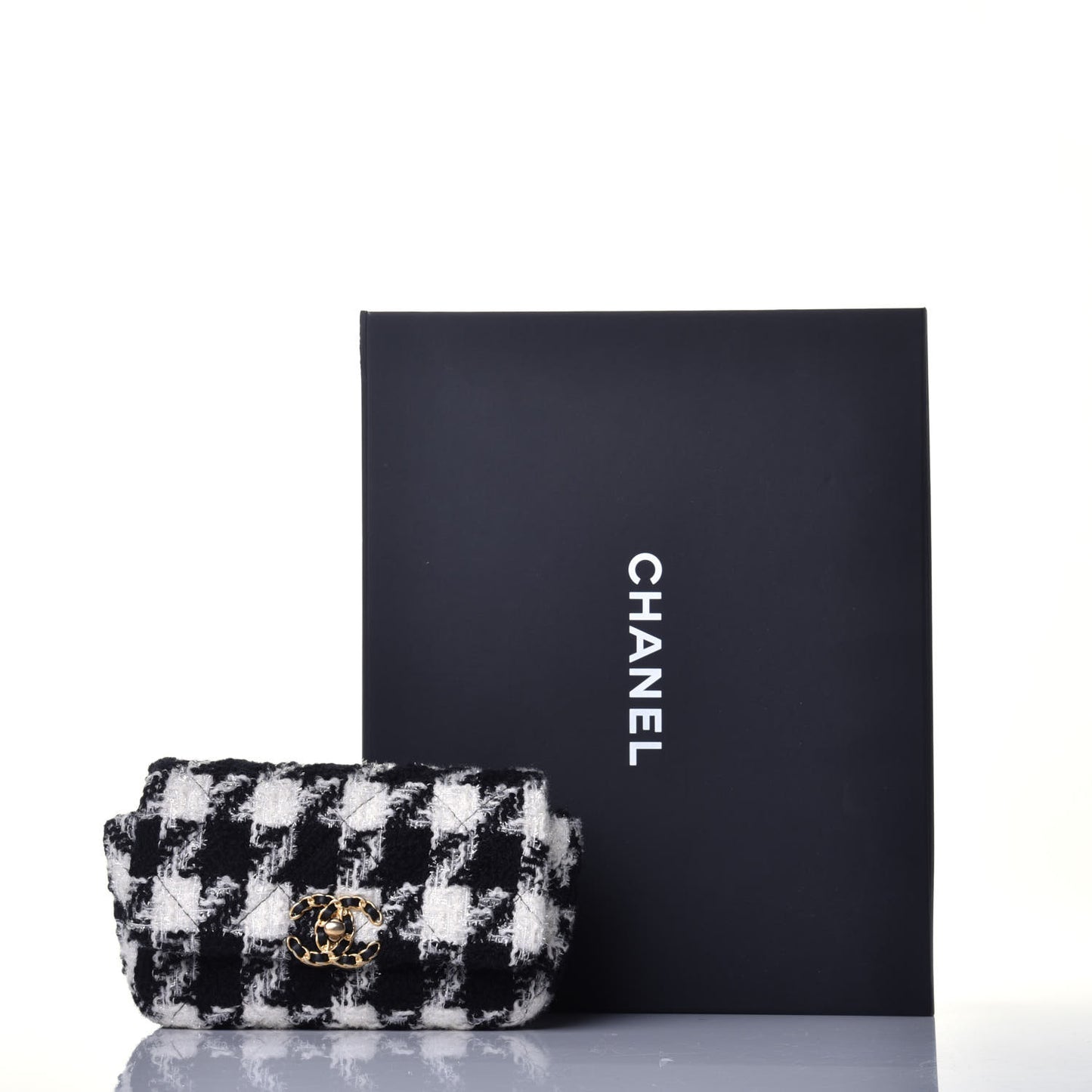 Tweed Quilted Chanel 19 Waist Bag Black Ecru White