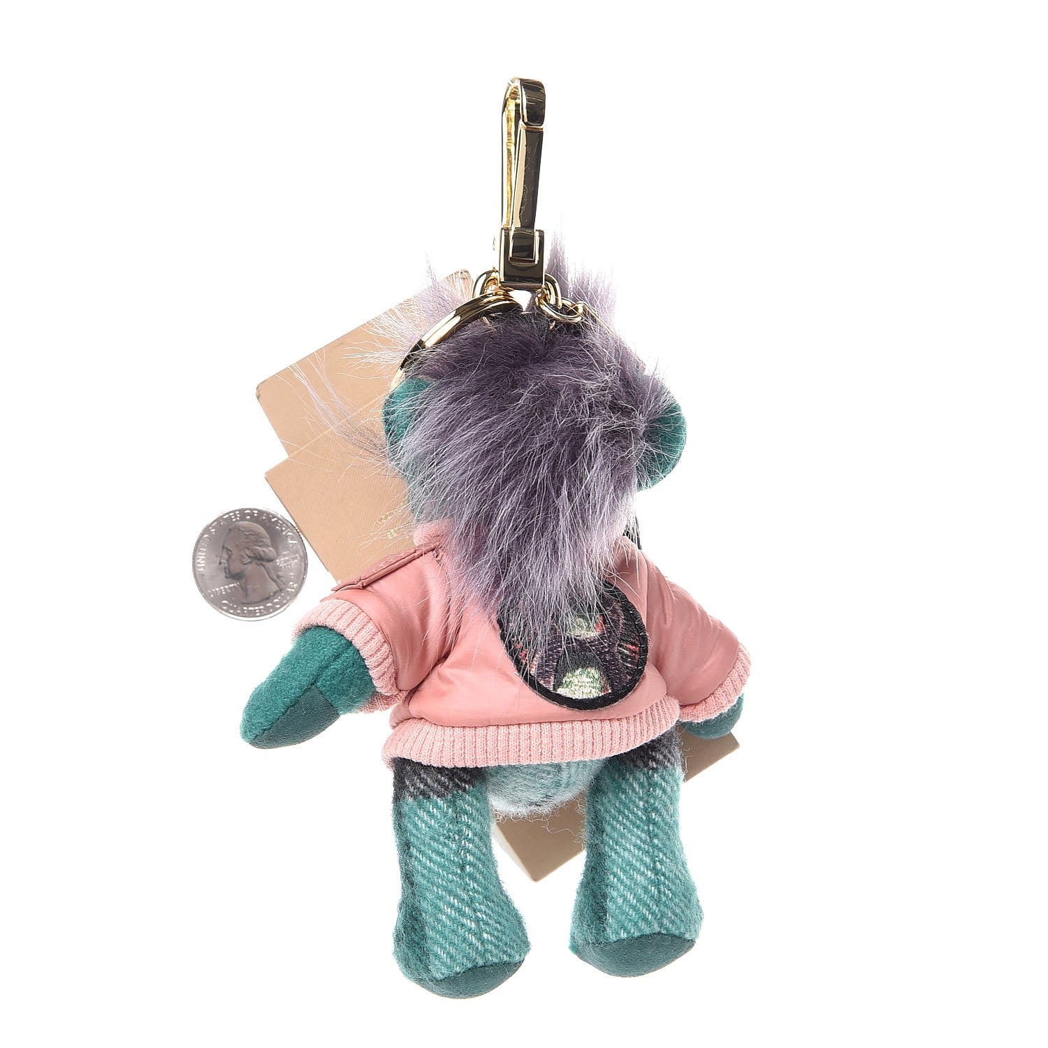 Burberry Cashmere Shearling Thomas Bomber Jacket Teddy Bear Keychain Charm Emerald Green 2 of 2
