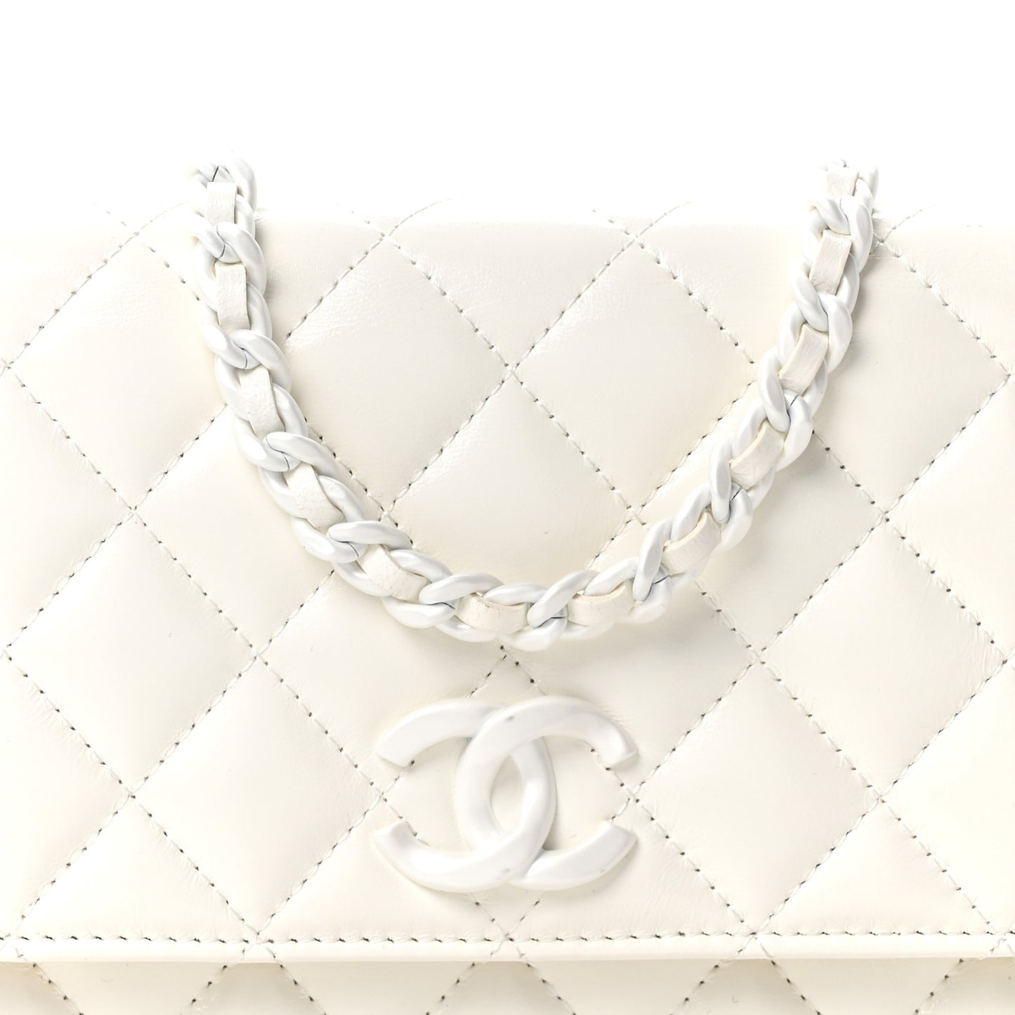 Shiny Lambskin Quilted Monochrome Wallet on Chain WOC White