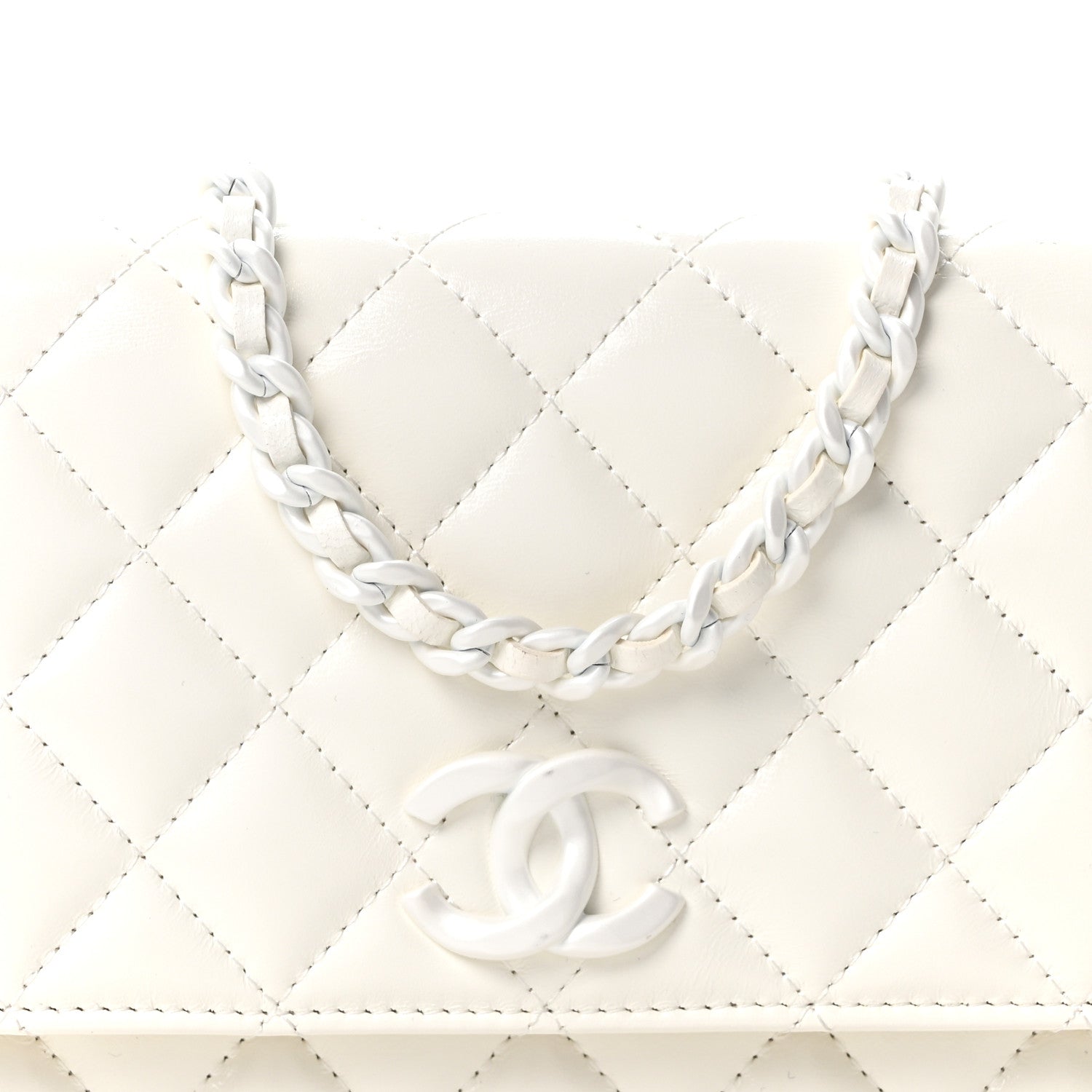 Chanel Shiny Lambskin Quilted Monochrome Wallet on Chain WOC White 9 of 12