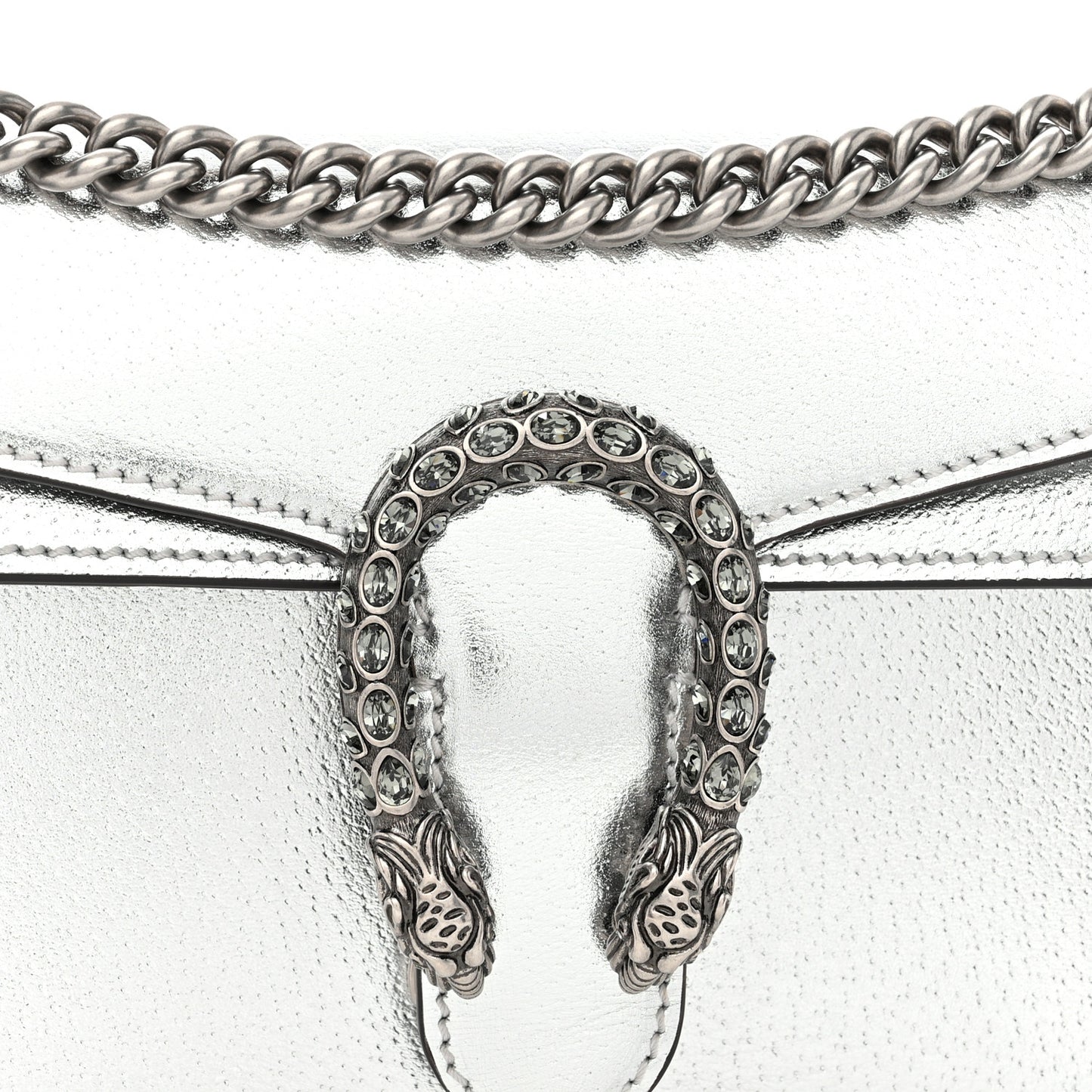 Metallic Textured Calfskin Crystal Small Dionysus Shoulder Bag Silver