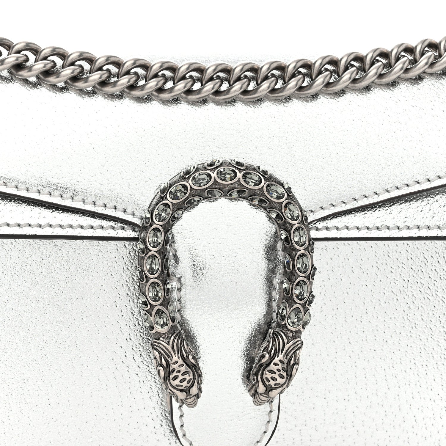 Gucci Metallic Textured Calfskin Crystal Small Dionysus Shoulder Bag Silver 9 of 13