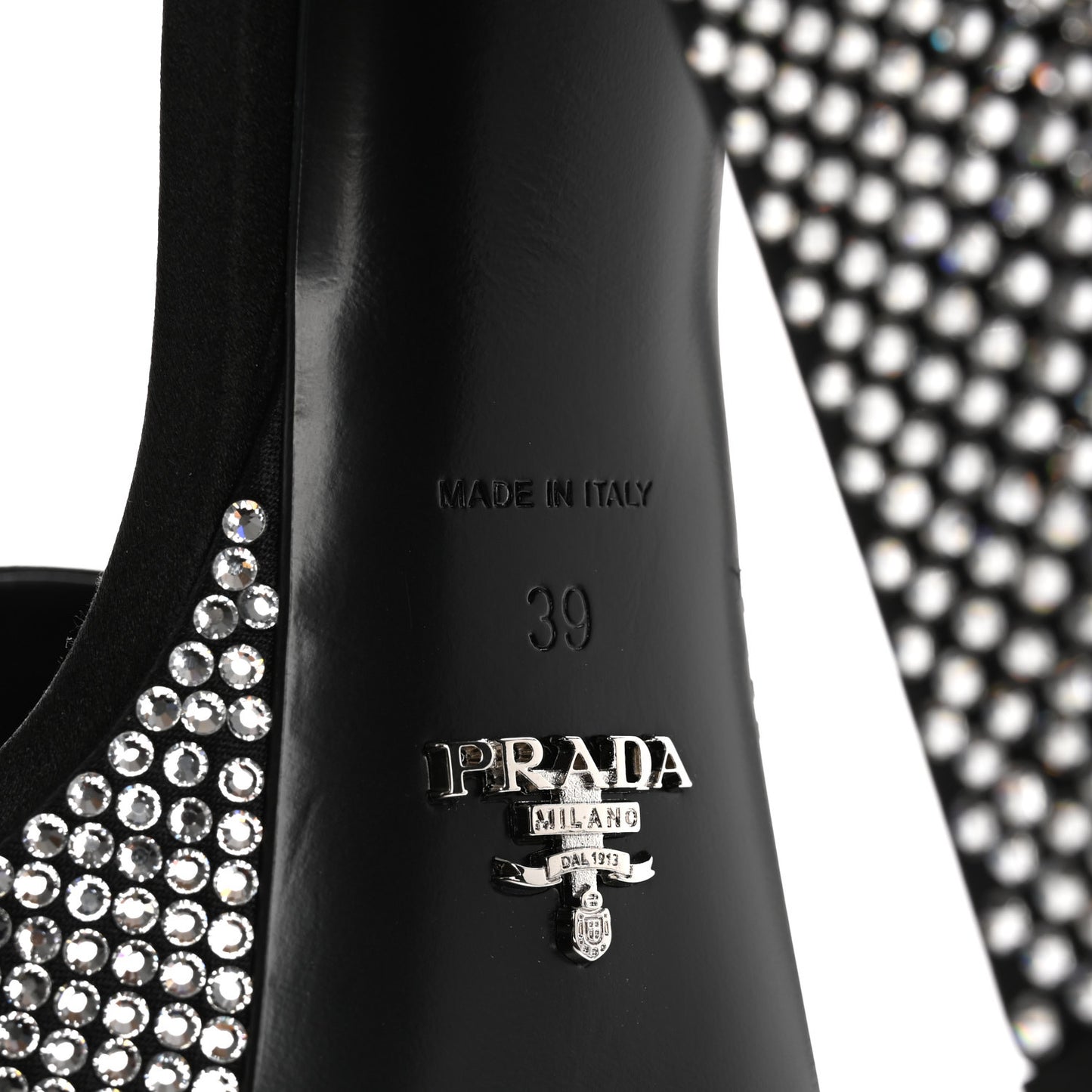 Satin Crystal Triangle Logo 40/135mm Platform Sandals 39 Cristal
