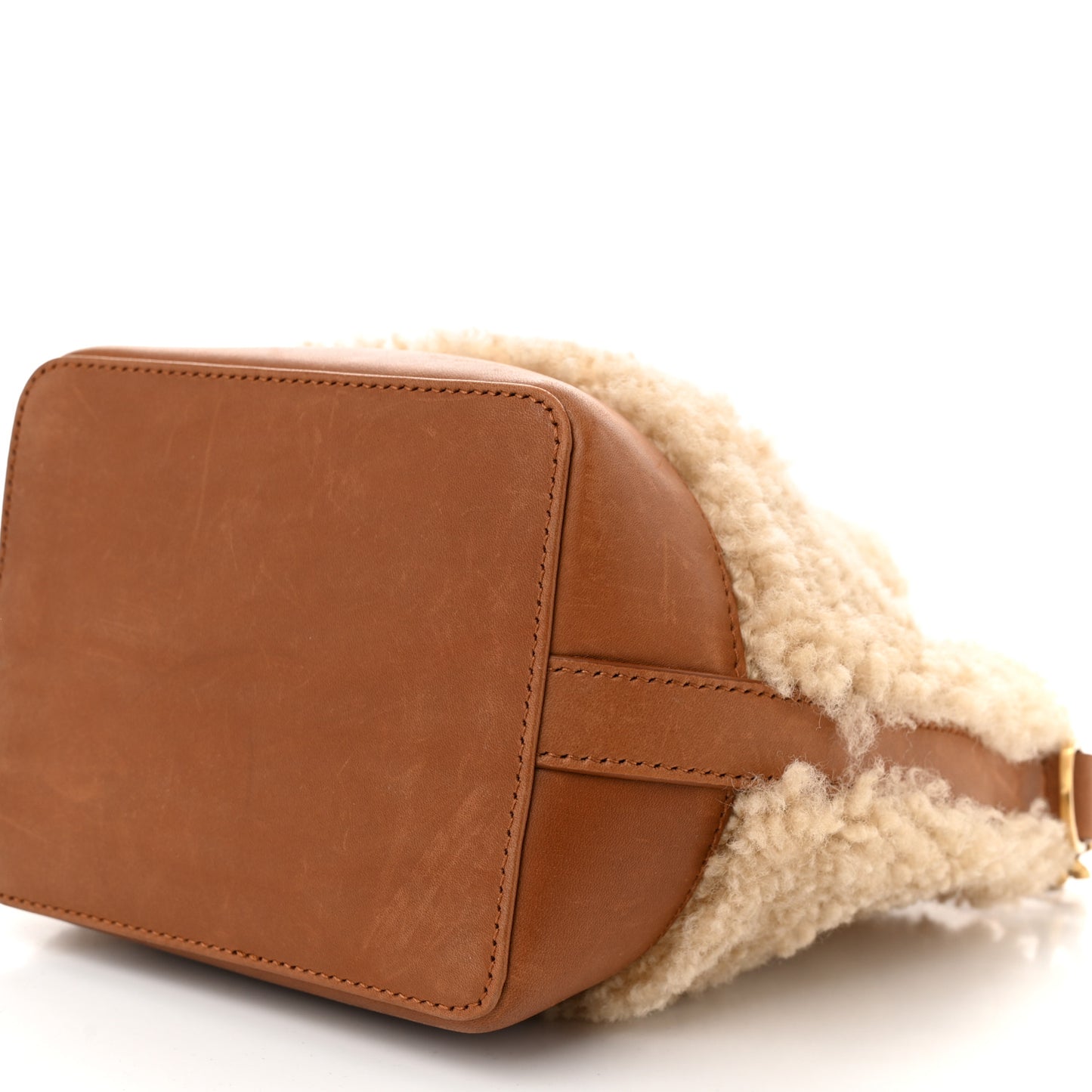 Shearling Calfskin Small Emmanuelle Bucket Bag Natural Beige Brick