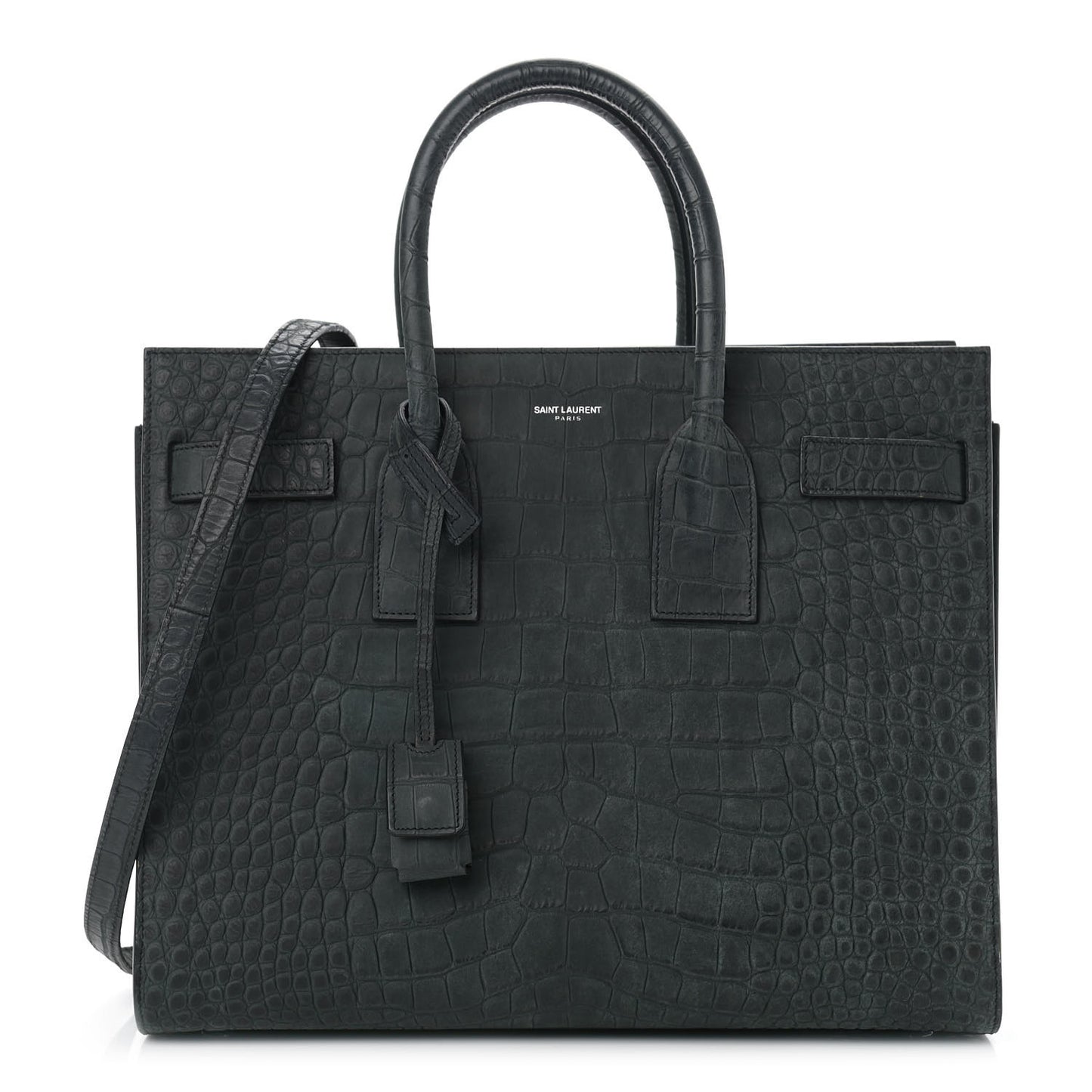 Calfskin Crocodile Embossed Small Sac de Jour Black