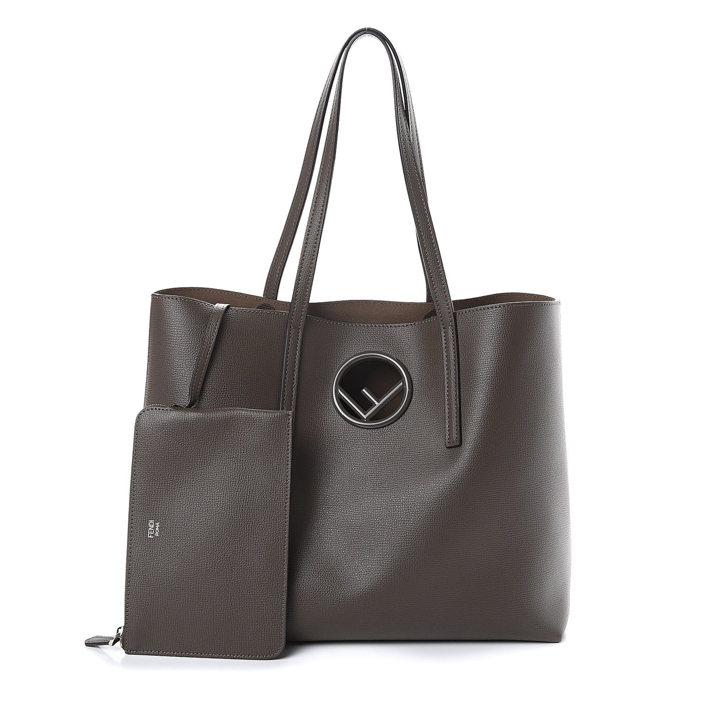 Vitello Vienna Enamel F is Fendi Shopping Tote Carbone Tobacco